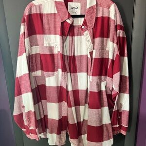Aerie Red and White Plaid Shirt